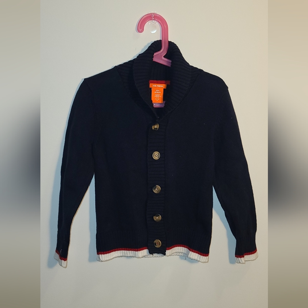 Joe Fresh Kids Navy Cardigan with Red and White Trim Size S (6)